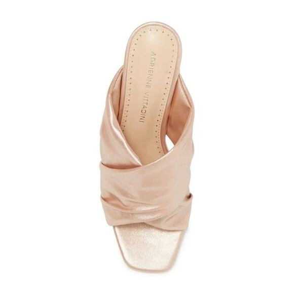 Adrienne Vittadini Sandals Pink Shimmer Faux Leather Block High Heel Mules 8 - Picture 1 of 8